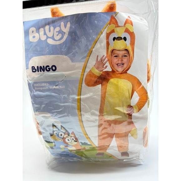 Bluey Bingo Toddler Costume Jumpsuit Hood Tail Halloween Spirit Size 2T Dress up - Picture 2 of 11